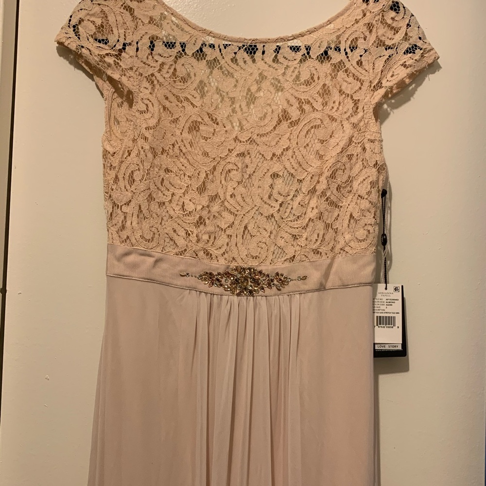 Adrianna Papell Short Sleeve Lace & Tulle Gown